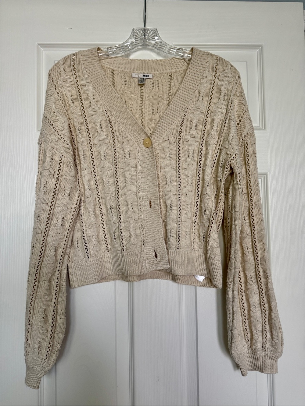 Amuse Society Cream Open-Knit V-Neck Cardigan